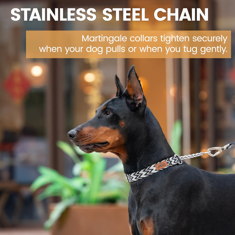 ANDA Martingale Collar for Dogs, Adjustable with Reflective Stainless Steel Chain, No-Pull Escape-Proof Training Collar for Medium and Large Breeds (Chevron Black Chain Style, Medium) Chevron Black Chain Style - PawsPlanet Australia
