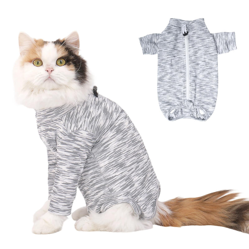 FEimaX Cat Recovery Suit for Spay Abdominal Wounds, Kitten Onesie Bodysuit with Zipper for Female and Male Cats After Surgery, Anti-Licking Pet Surgical Pajamas Long Sleeve Front Leg Prevent Shedding Black Small