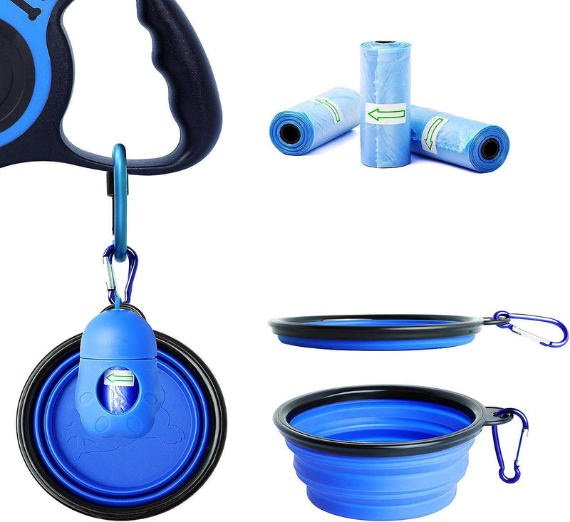 PETIMP Retractable Dog Leash Lightweight 16FT Leash Claw Print, with Folding Bowl,Dispenser,Rubbish Bags, for Small Medium Dogs(Blue) - PawsPlanet Australia