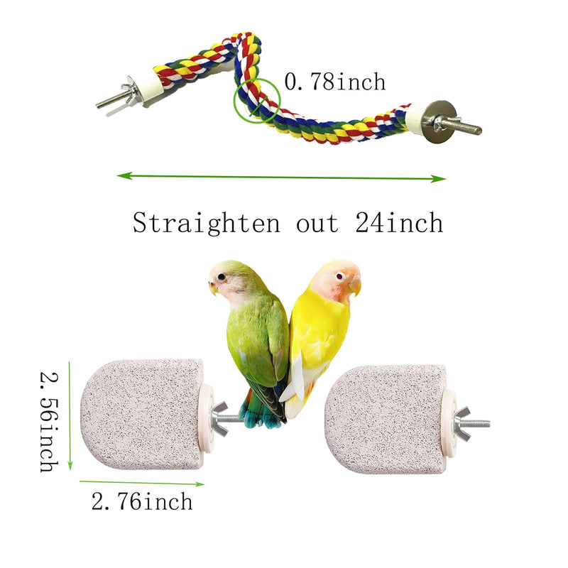 24-Inch Bird Rope Perch (0.8'' Diameter) + 2 Volcanic Stone Bird Stands - Beak & Claw Care for Small/Medium Birds, Natural & Stable Birds Perch 24‘’and Volcanic Rock - PawsPlanet Australia