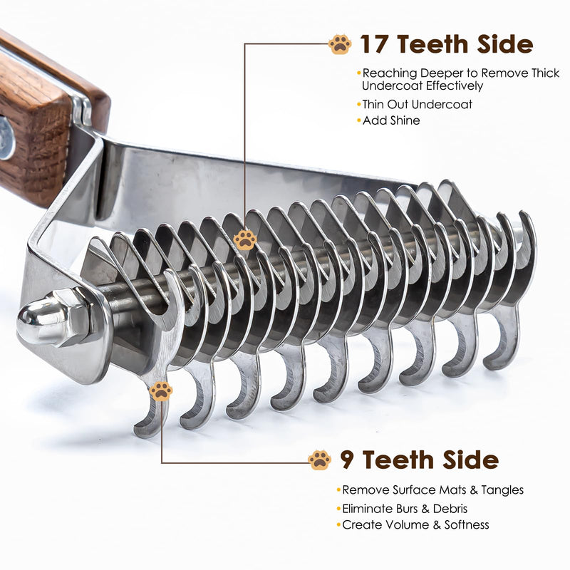 AIDIYA Coat King Rake Pet Undercoat Rake Dog Dematting Comb Pet Grooming Brush Deshedding Tool 17+9 Double Sided Teeth Undercoat Rake (DUAL) DUAL