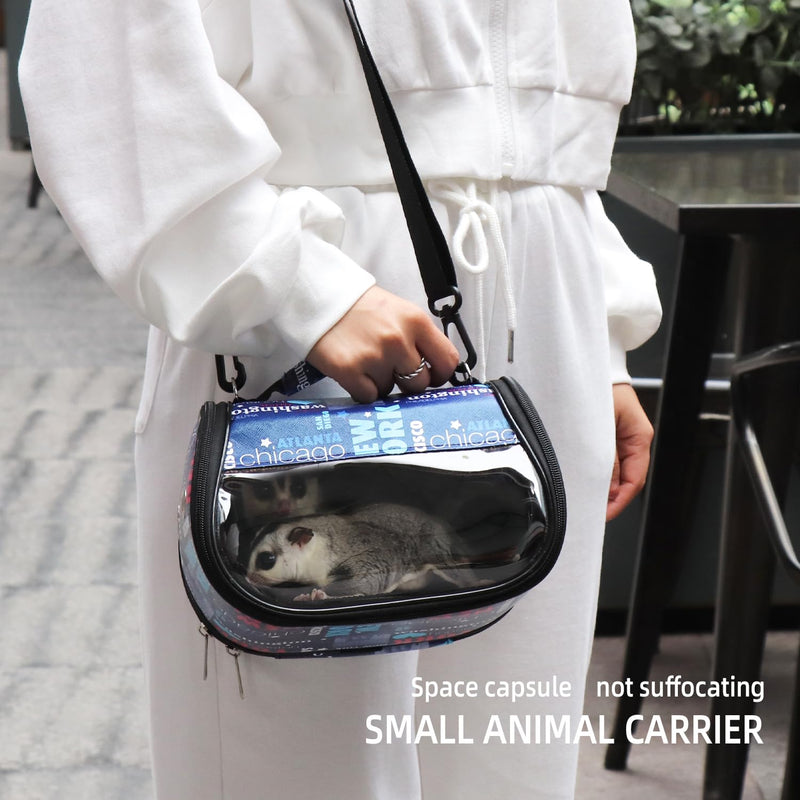 Transparent Small pet Carrier, Adjustable Shoulder Strap, Detachable Bamboo and Rattan Lining Suitable for Ventilated Bird Backpacks for Sugar Gliders, Hamsters, Rats, and Parrots (Blue) blue