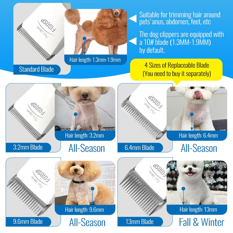 Dog Clippers for Grooming with 1 Dog Grooming Comb 3-Speed Low Noise Powerful Rechargeable Cordless Pet Grooming Trimmers for Small & Large Dogs Cats Pets with Thick & Heavy Coats GroomingClippers(White) - PawsPlanet Australia
