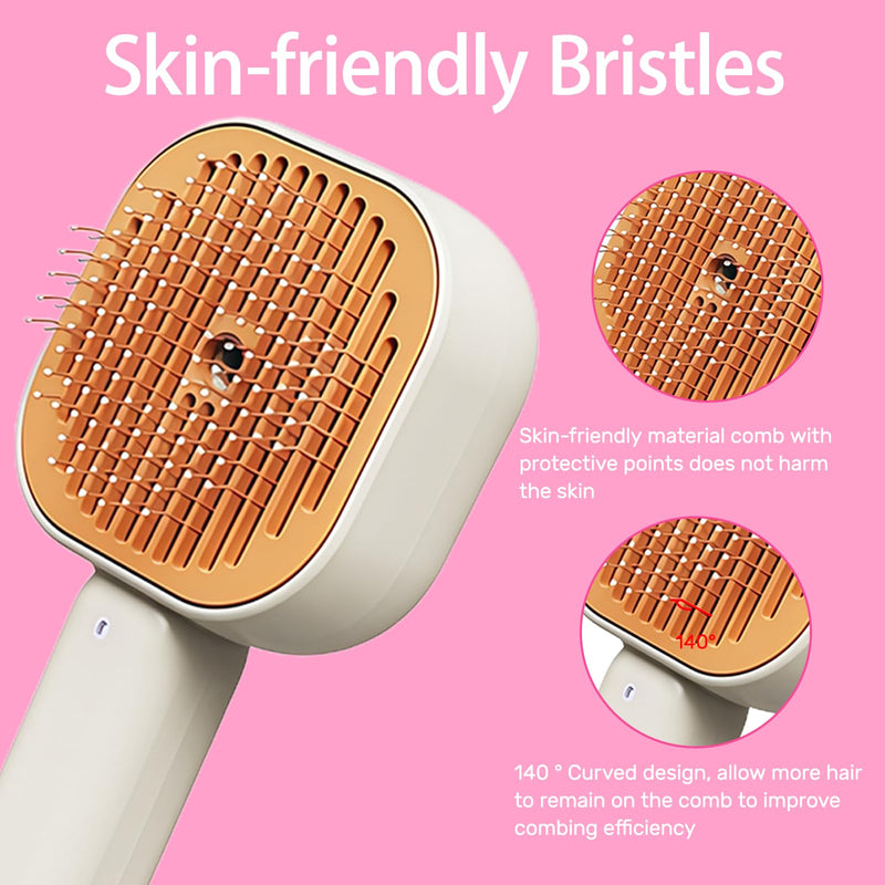 4 in 1 Pet Steam Brush for Cat for Shedding Grooming Massage Self Cleaning, Cat Brush for Long Short Haired Cats, Defur Comb for Kitten Cats Dogs (White Orange) White Orange - PawsPlanet Australia