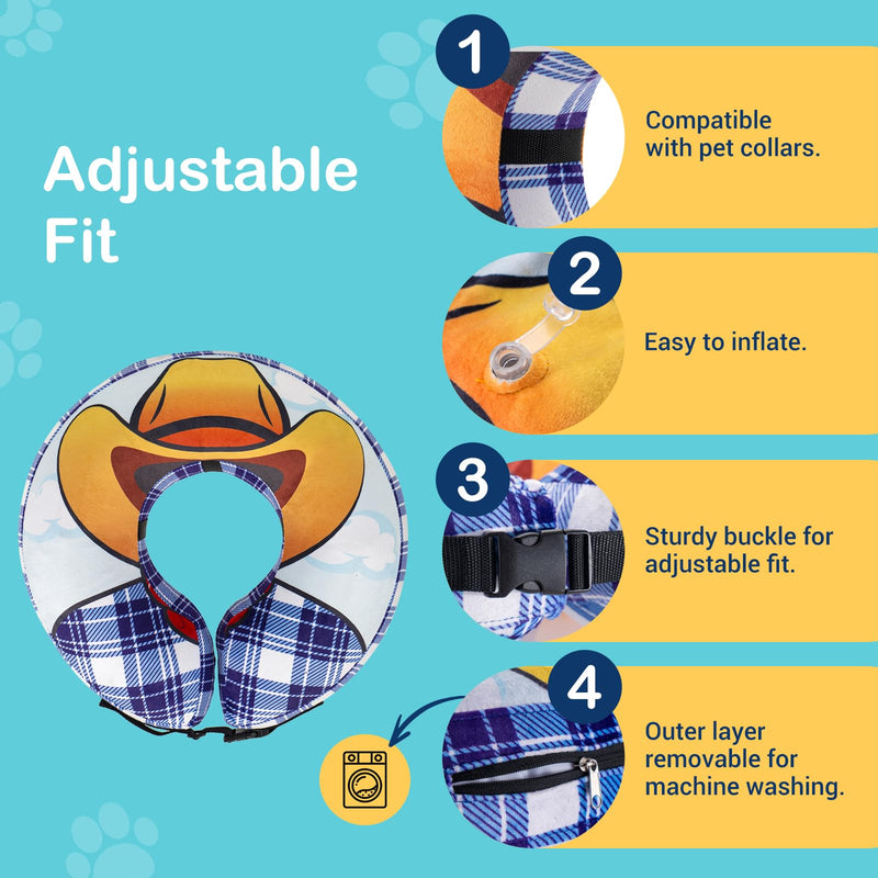 Avont Inflatable Dog Cone Collar After Surgery, Soft Dog Donut Collar to Stop Licking, E Collar Cone Alternative for Small Medium Large Dogs -Cowboy(L) Cowboy - PawsPlanet Australia