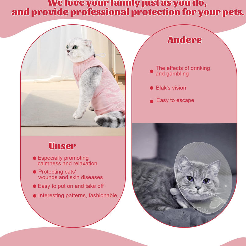 Pack of 2 Cat Bodysuit After Surgery, Comfortable and Breathable Recovery Suit Op Body Cat Castration Spay Weaning Lick Protection Suit Cat Clothing for Cat Body Surgery (Pink+Blue) (L) L