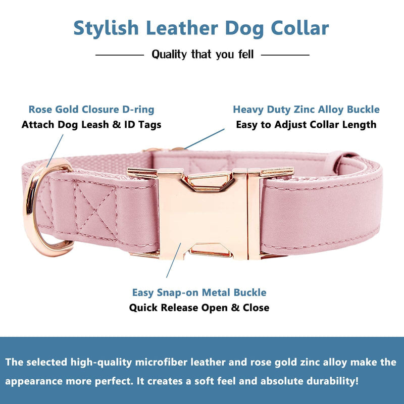 Soft Leather Dog Collar and Leash (6.6') Set - Stylish Rose Gold Heavy Duty Metal Buckle, 4 Adjustable Lengths Leash for Small Medium Large Dogs - Comfortable & Easy to Clean Pink M(13.8"-19.7") M(13.8"-19.7")