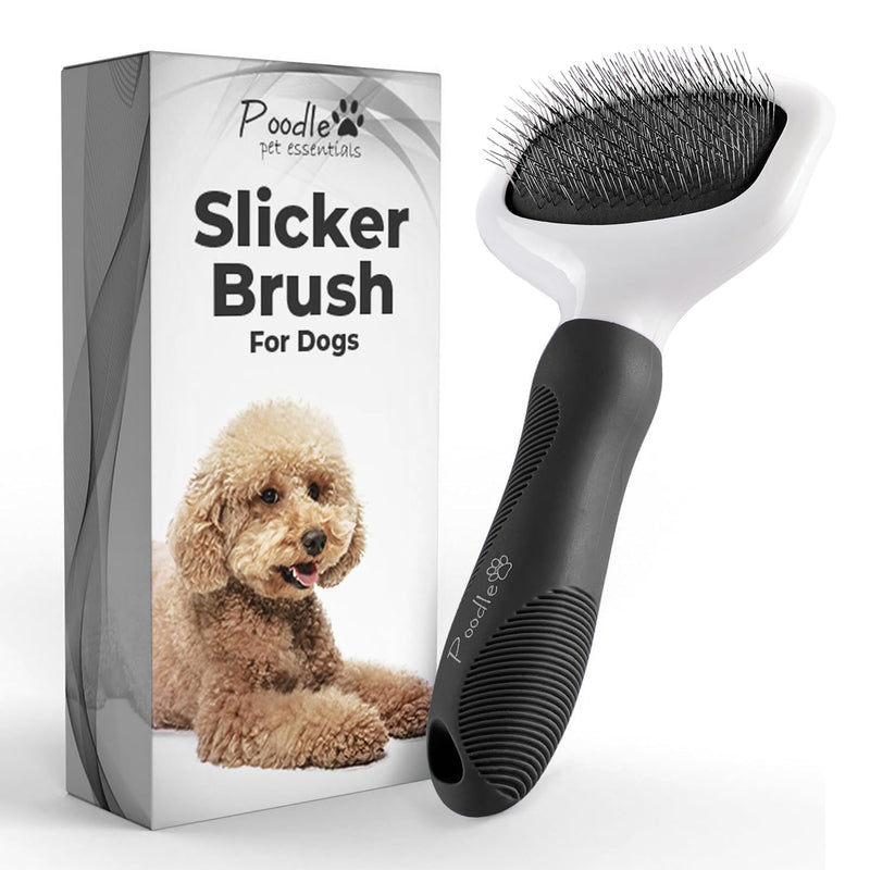 Poodle Pet Detangling Pet Comb + Black Slicker Brush Bundle - PawsPlanet Australia