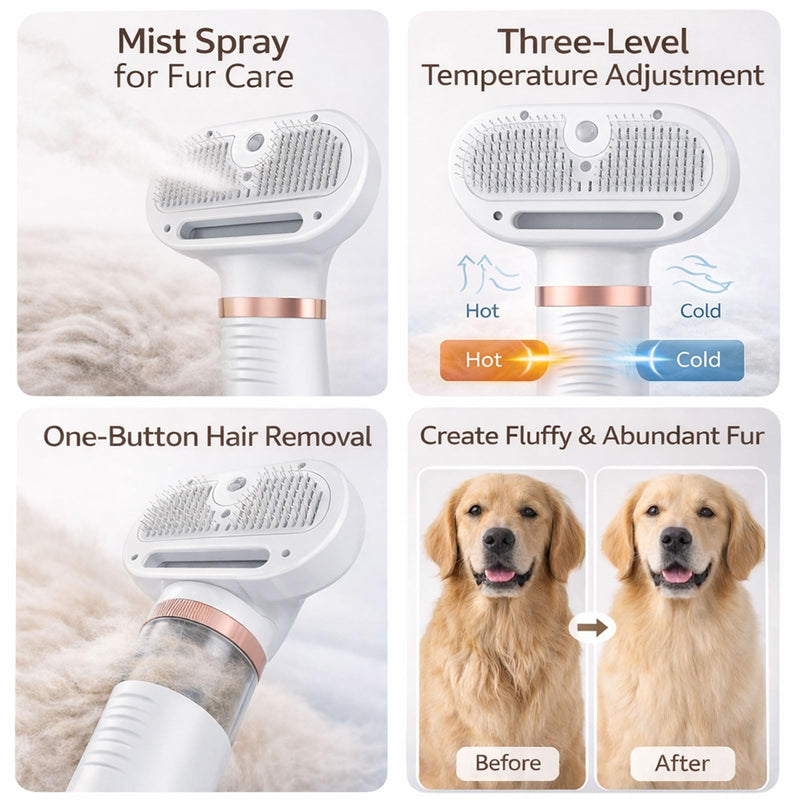 All-in-One Steam Pet Grooming Brush for Dogs & Cats, Soft Brushing with Drying & Deshedding, Calm Home Grooming Tool for Daily Use - PawsPlanet Australia