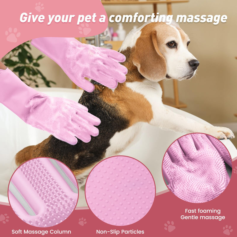 Pet Shower & Bath Supplies，Dog Shampoo Brush Set with Towel, Washing Gloves,Comb for Dogs and Cats (PINK) M pink