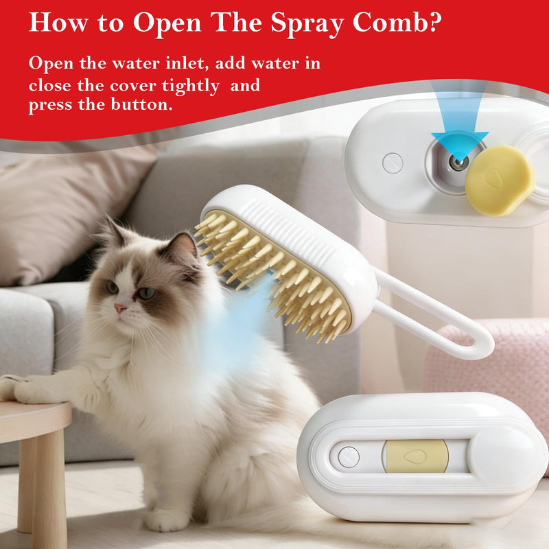 Pet Cold Mist Grooming Brush - Self-Cleaning Deshedding Tool for Dogs & Cats | Spritz Function, USB Rechargeable, Slicker Comb for Long/Short Hair (White)