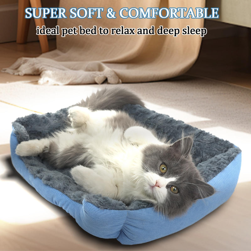 Doggie Beds for Small Dogs Washable Rectangle Kitten Beds for Indoor Kittens 18"X14",Small Size Kitty Calming Sofa Extra Cozy Anxiety Pet Sherpa Cat Bed Anti Slip Plush Couch for Puppy,Blue 18"L x 14"W x 4"Th Blue - PawsPlanet Australia