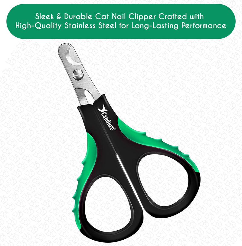 Candure Cat Nail Clippers for Indoor Cats, Rabbits, Hamsters, Birds with Precise Angled Edges to Ensure Easy & Safe Trimming Stainless Steel Cat Nail Trimmer for At-Home Cat Grooming Dark Green Small