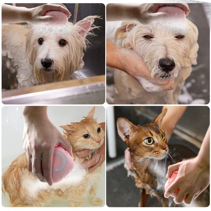 Pet Bath Brush Dog Baths Brush Shampoo Dispenser Soft Silicone Dog Bathing Brushes Dogs Shampoo Brushes scrubbers for Cats and Dogs Shower Brush Grooming (Pink) Pink - PawsPlanet Australia