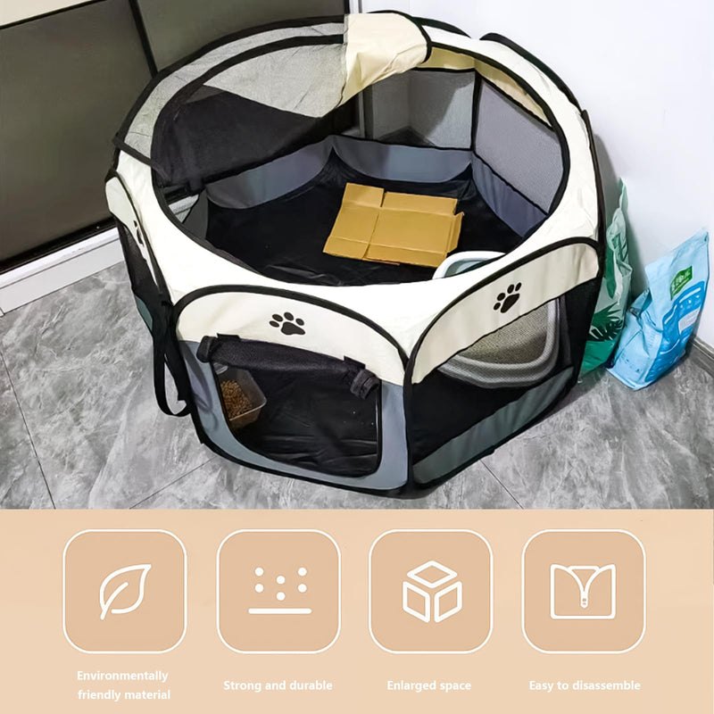 Portable Pet Playpen Small Dog Cat Pet Pen Foldable Pet Carrier Tent for Rabbit Hamster (grey, 73 * 73 * 43cm, 8) grey 73*73*43cm - PawsPlanet Australia
