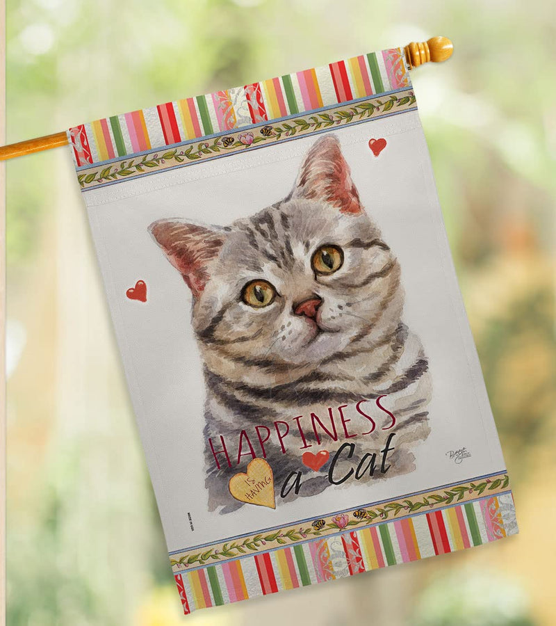 Breeze Decor Gray American Short Hair Happiness House Flag-Pack Cat Kitten Meow Spoiled Paw Fur Pet Nature Farm Animal Creature Applique Banner Small Garden Yard Gift Double-Sided, Made in USA - PawsPlanet Australia