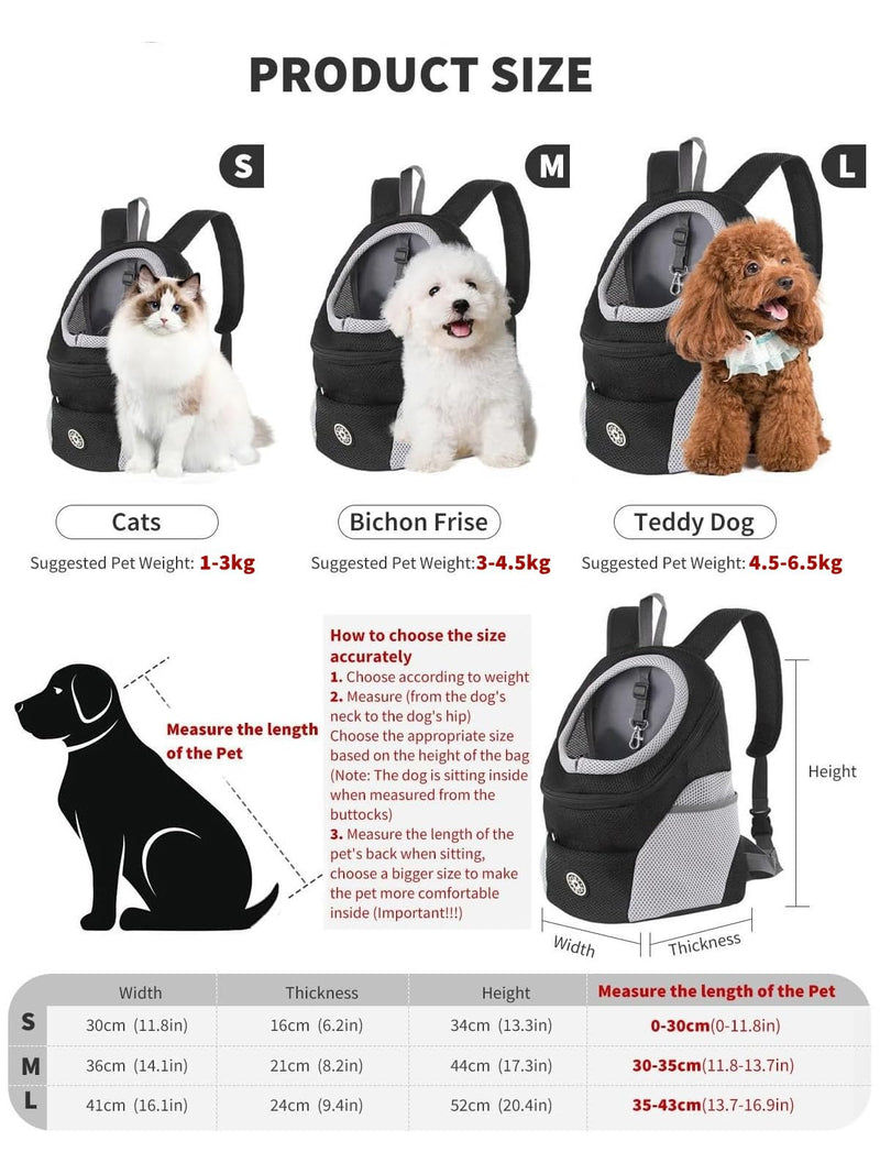 Pet Carrier Backpack,Breathable Dog Backpack Carrier with Adjustable Straps,Side Storage Pockets,Dog Head-Out Backpacks with Safety Belt,Puppy Front and Back Carriers for Small Dogs Cats L Black - PawsPlanet Australia