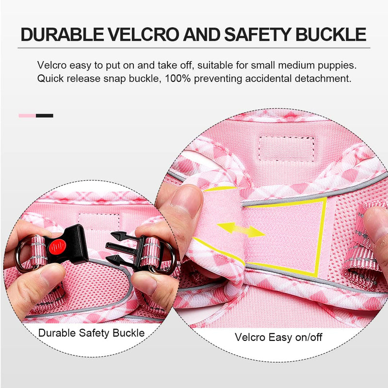 Mercano Soft Mesh Dog Harness and Leash Set, No-Chock Step-in Reflective Breathable Lightweight Easy Walk Escape Proof Vest Harnesses with Safety Buckle for Small Medium Dogs, Cats (Pink, S) Pink - PawsPlanet Australia