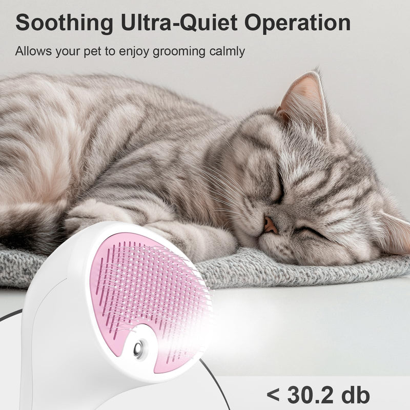 Steam Cat Brush with Release Button, [Ultra-Quiet Design/Comfort-Grip Handle] Pet Spray Dog Brush, Rechargeable Pet Steam Brush for Long Short Hair Cats, Dogs, Rabbits Grooming(Pink) - PawsPlanet Australia