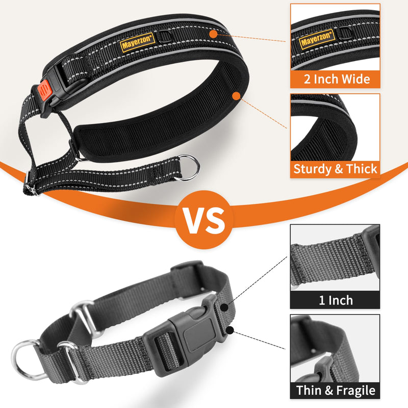 Mayerzon Martingale Dog Collar, 2 inch Wide Reflective Walking Collar for Large Medium Dogs, Adjustable Nylon No Pull Dog Collar with Buckle for Training Pitbull German Shepherd Rottweiler Dobermann - PawsPlanet Australia