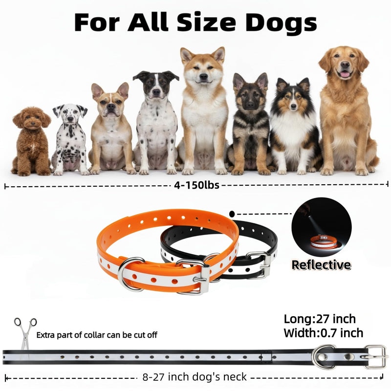 Waterproof Replacement Strap for Shock Collars, Adjustable Bark and E Collar Strap, Fits 5–150 lbs Dogs, Reflective TPU Dog Training and Invisible Fence Replacement Collars 3/4 inch Dog Collar 2 Pack Orange & Black - PawsPlanet Australia
