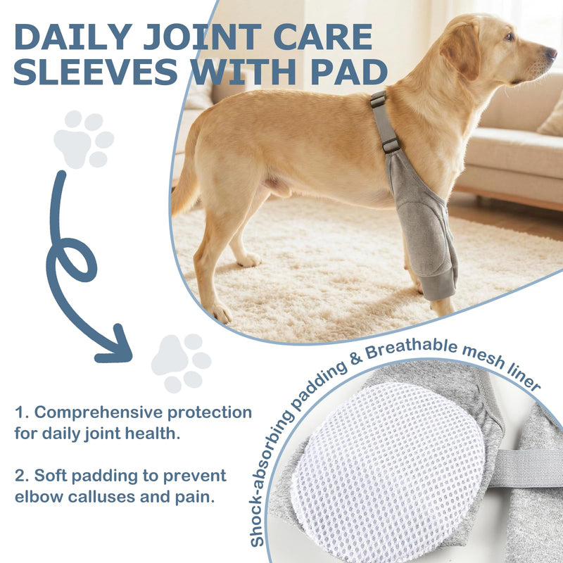 Pet Dog Front Leg Knee Pads, Braces Recovery Sleeve Leg Hock Brace Elbow Protector for Medium Large Dog 2Pcs,Grey &Footprints(L) L