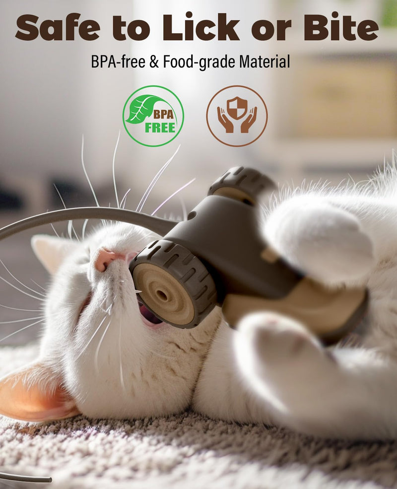 3-in-1 Interactive Cat Toy - 2-Speed Automatic Moving Mouse Cat Toys Self Play with 2pcs Hanging Feather String Ribbon and Wiggly Silicone Mice Tail for Bored Indoor Adult Cats Kittens Brown - PawsPlanet Australia