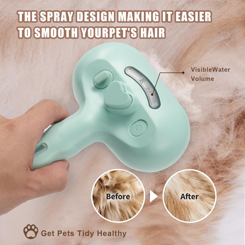 3-in-1 Pet Steam Brush, Grooming Comb with Water Tank for Cats and Dogs, Long and Short Hair (Green) Green - PawsPlanet Australia