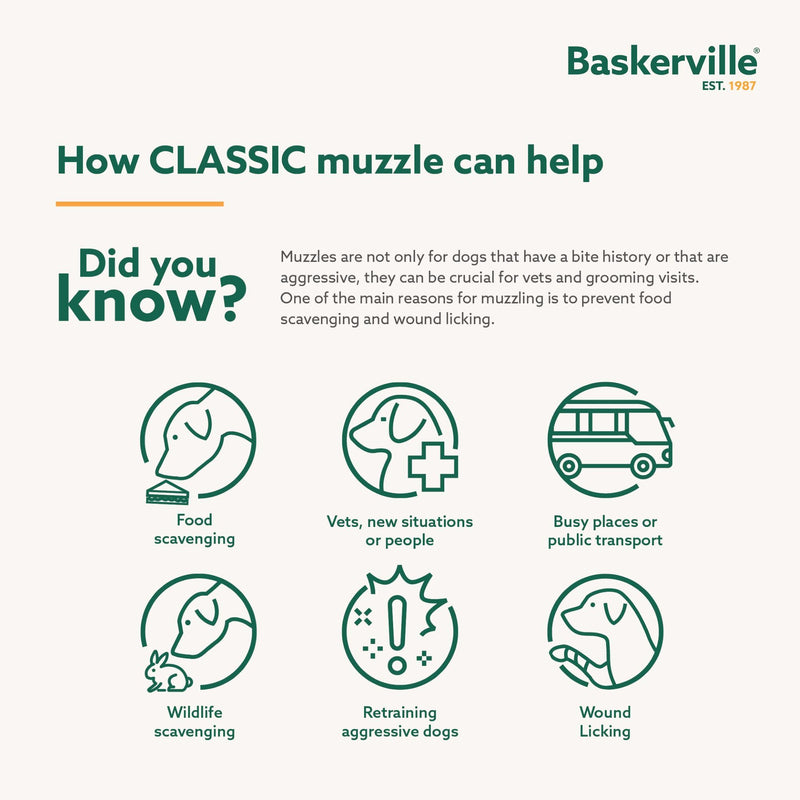 Baskerville Classic Basket Muzzle - Dog can Pant and Drink, Prevents Biting and Food Waste Scavenging, Strong TPR, Ideal for Longer Nosed Dogs, Breathable Dog Training Muzzle for Medium Dogs (Size 4) - PawsPlanet Australia
