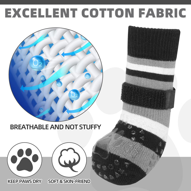KOOLTAIL Anti Slip Dog Socks for Hardwood Floors to Prevent Licking Paws with Grippers, 2 Pairs Paw Protector, Double Sides Stripe Dog Shoes Toe Grips for Small Medium Large Senior Dogs SM Small/Medium(4 Pack) Black+White - PawsPlanet Australia