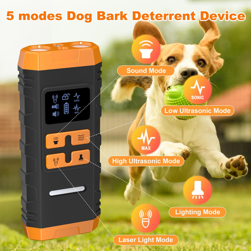 Dog Bark Deterrent Device, 2025 Anti Barking Device for Dogs 2X Ultrasonic to Stop Barking Neighbors Dog, 5 Adjustable Modes Up to Dogs 50ft Long Range, Bark Control Indoor Outdoor with Flashlight 2X Orange - PawsPlanet Australia