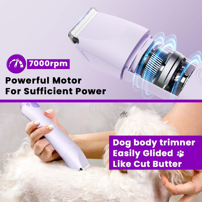 Dog Paw Trimmer - 4-in-1 Dog Clippers Grooming Kit with Low Noise & IPX7 Waterproof Design Includes Comb Paw Trimmer Nail Grinder - Rechargeable & Cordless Pet-Friendly Clipper (Purple) Lavender - PawsPlanet Australia