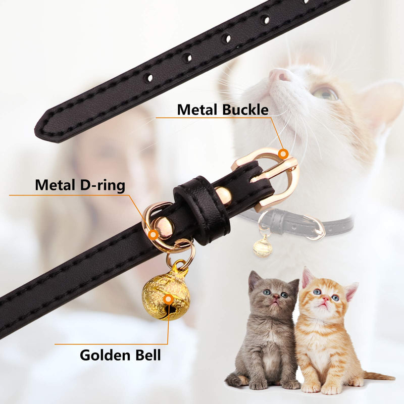 3 Pack Leather Cat Collars with Bells Soft Pet Safety Collar Kitten Collars with Bell Black Chocolate Beige(S) S: 8.6"-10.6" Black+Chocolate+Beige