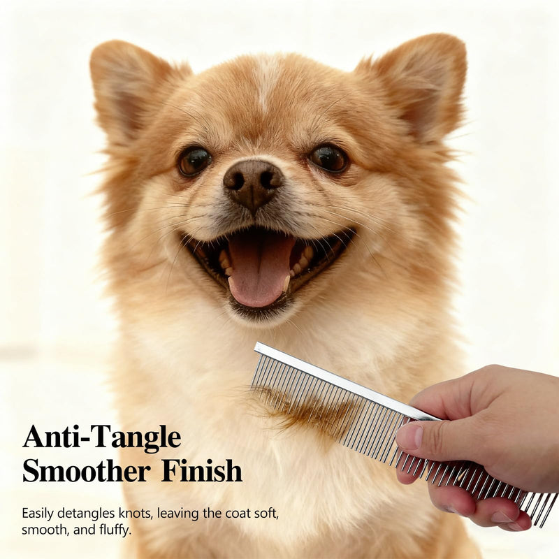 Professional Dual-Sided Fine & Coarse PET Grooming Comb with Antistatic Brass Handle and Rounded Teeth
