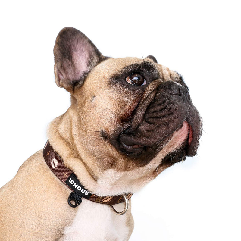 iChoue Original Print French Bulldog Collar with Leash Bandana Set Padded Adjustable for Frenchie Pug English Boston Terrier Dogs, Coffee Bean, Small Small ( 5 - 25 lbs ) Collar with Leash Bandana Coffee Bean