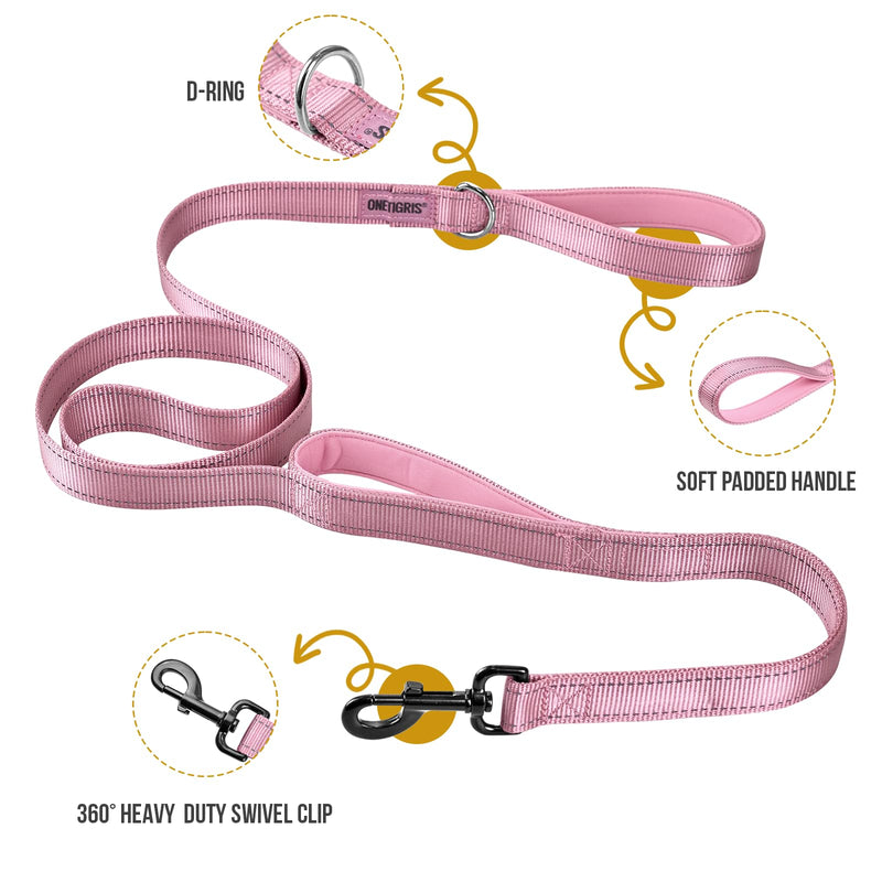 OneTigris Handled No-Pull Dog Walking Leash Long Traffic Leads for Medium to Large Dogs (Pink, 4FT) Pink - PawsPlanet Australia