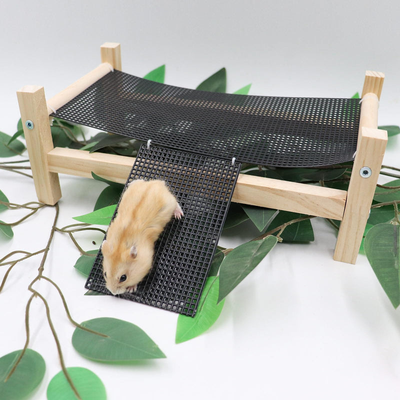 Dnoifne Reptile Hammock Swing Hanging Bed, Wooden Lizard Bed, Reptile Summer Bed for Bearded Dragon Leopard Gecko Lizard Small Black