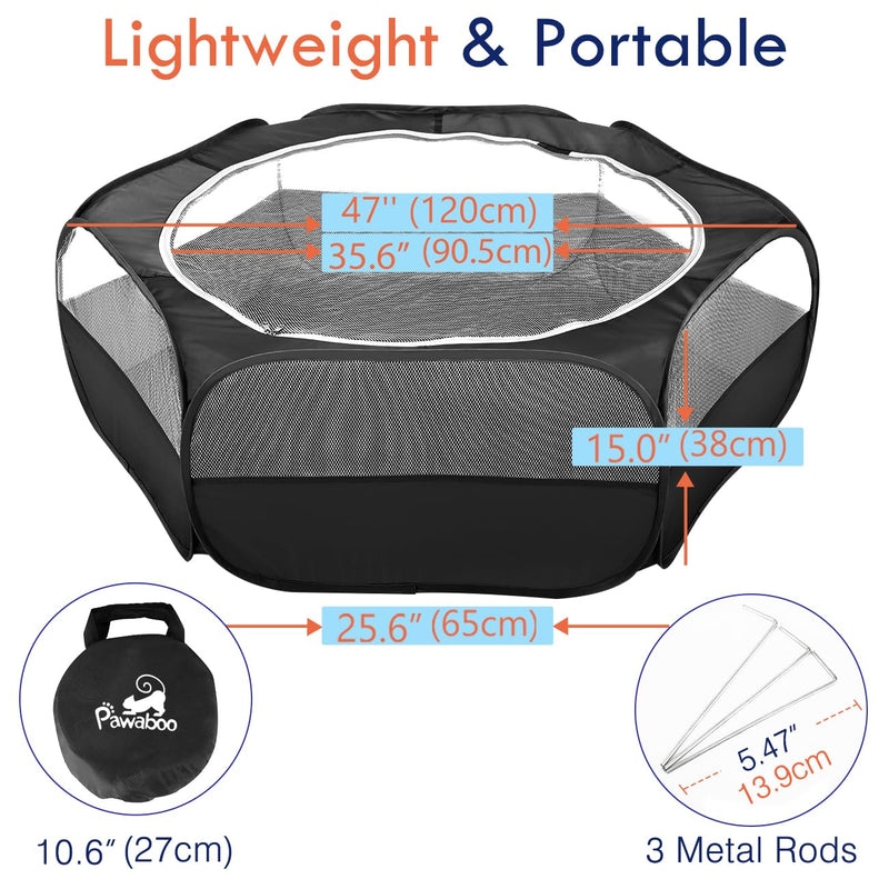 Pawaboo Small Animals Playpen, Waterproof Small Pet Cage Tent with Zippered Cover, Portable Outdoor Yard Fence with 3 Metal Rod for Kitten/Puppy/Guinea Pig/Rabbits/Hamster/Chinchillas, Black - PawsPlanet Australia