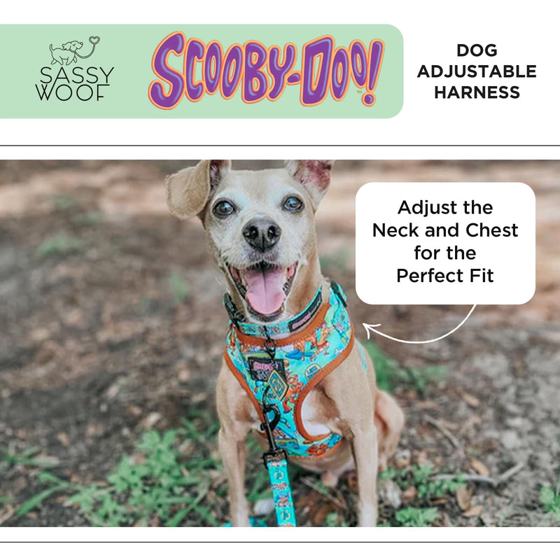 Sassy Woof Dog Adjustable Harness - Scooby-Doo™ - S, Breathable Mesh, No Pull Design with Two D-Rings, Patented Design, Perfect for Small Dogs and Puppies - Officially Licensed - PawsPlanet Australia