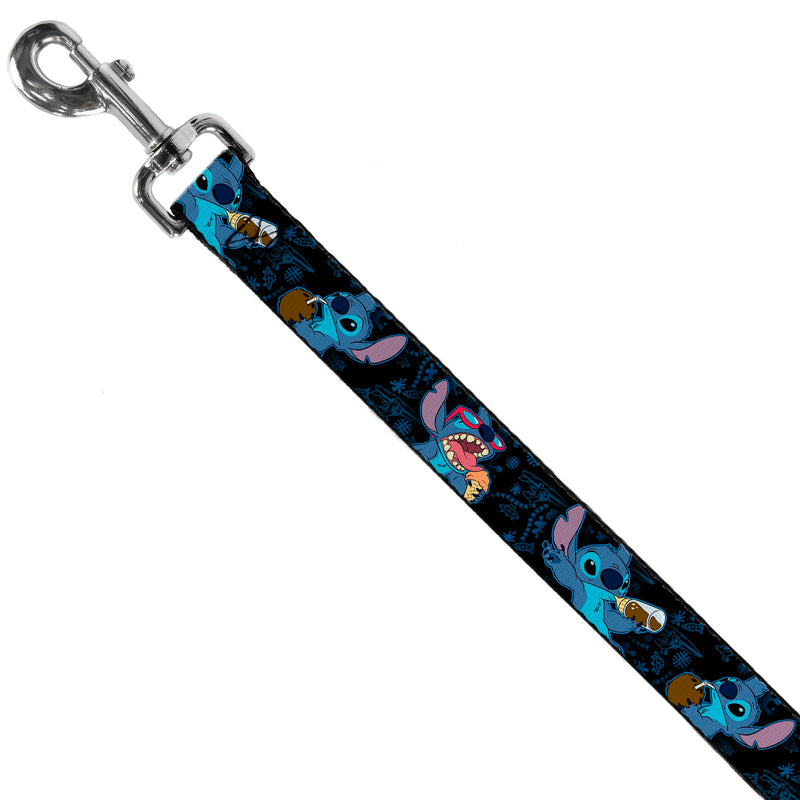 Buckle-Down Pet Leash - Stitch Snacking Poses Black/Blue - 6 Feet Long - 1.5" Wide - PawsPlanet Australia