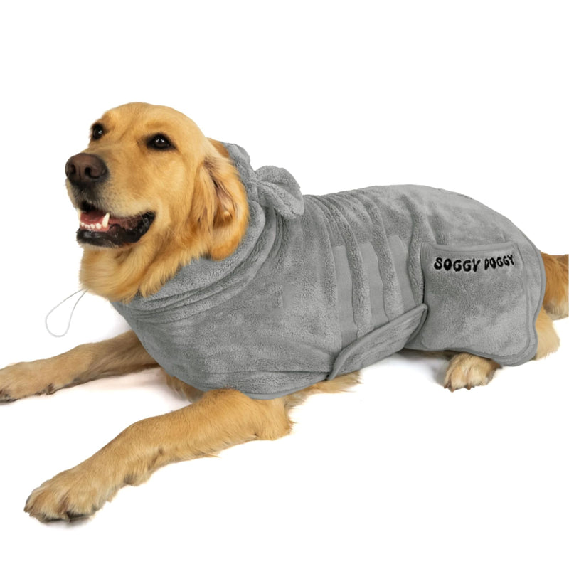 SOGGYDOGGY® US: Luxury Dog Bathrobe, Super Absorbent Microfiber Dog Bath Supplies, Fast Dry in Minutes, Thick & Soft Robe - Pet Grooming, Wash & Pet Hair Dryer - All-Season Dressing Gown (M) Gray M (17-24in) - PawsPlanet Australia