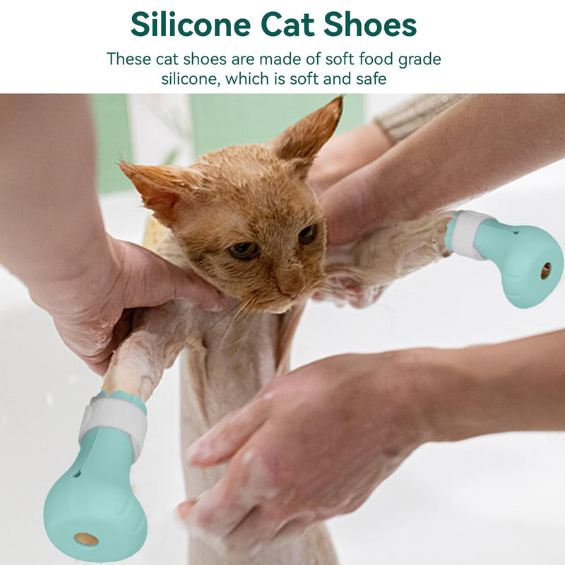 Pack of 8 Anti-Scratch Boots for Cats, Silicone Adjustable Cat Paw Protection, Nail Cover, Paw Shoes, Leak Protection, Paw Cat for Cats Home, Bathing, Caring, Shaving, Check (Green) Green