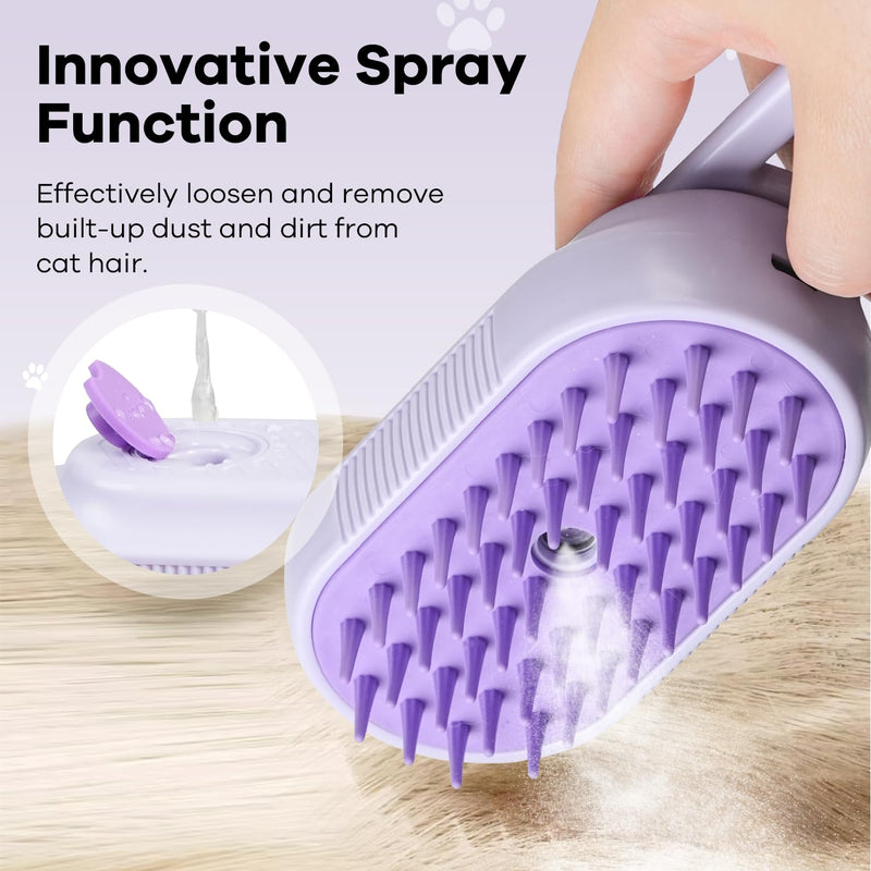 Cat Steam Brush for Shedding, 4 in 1 Brushs with Foldable Handle, Steam Brushs for Cats, Spritz Defur Comb for Cats, Water Brush for Cat, Pet Spray Hair Removal Comb purple - PawsPlanet Australia
