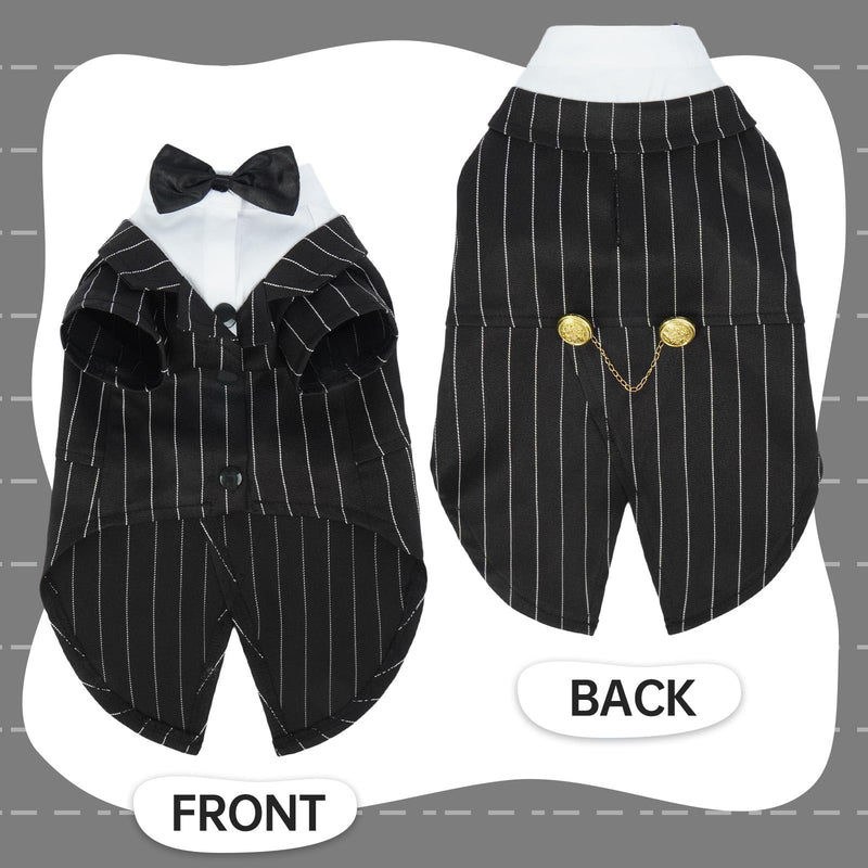 QBLEEV Cat Tuxedo Suit, Sphynx Cat Suit with Bow Tie, Cat Halloween Costumes, Kitten Formal Attire Wedding Birthday Onesie Clothes for Male Female Hairless Cats Small Stripe - PawsPlanet Australia