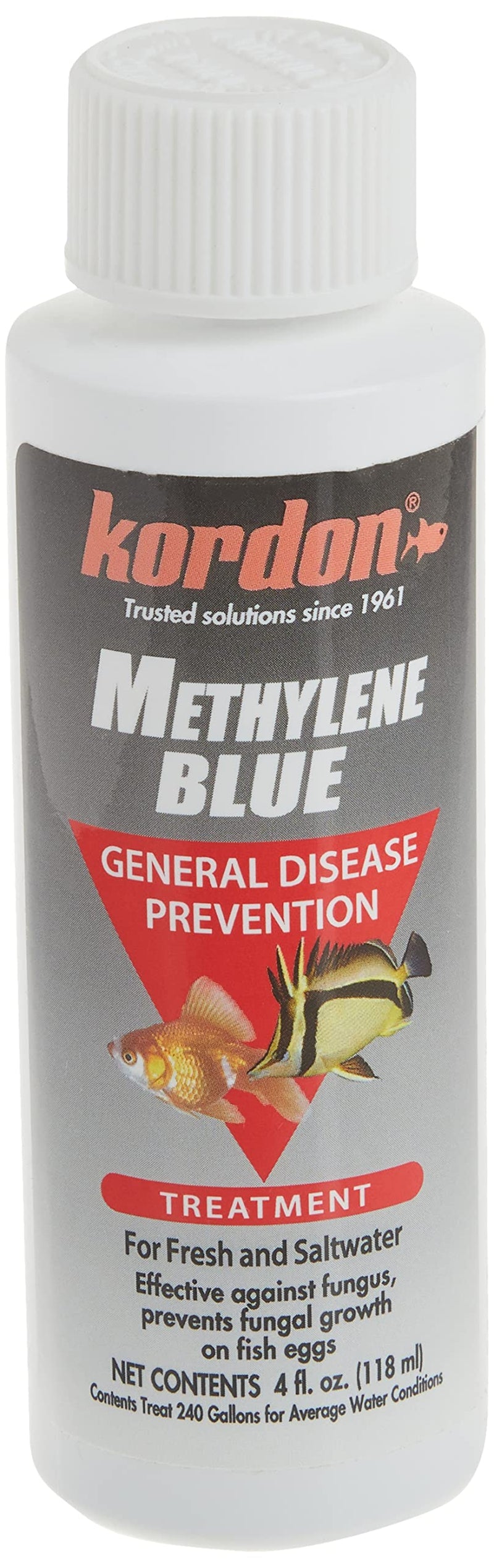 Kordon Methylene Blue Disease Preventative – Safe for Freshwater & Saltwater Aquariums, Prevents Fungal Infections & Treats Parasites, Reduces Fish Stress, 4-Ounces 4 Ounce Aquarium Pond Water Treatment