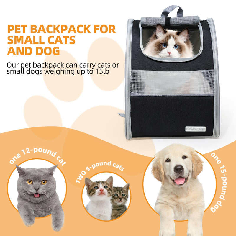 Cat Carrier Backpack with Reflector with Safety Leash Up to 15Lbs,Pet Carrier for Small Dogs and Medium Cats Kitten Puppy Bunny,Foldable Small Medium Dog Travel Carrier Backpack,Black - PawsPlanet Australia