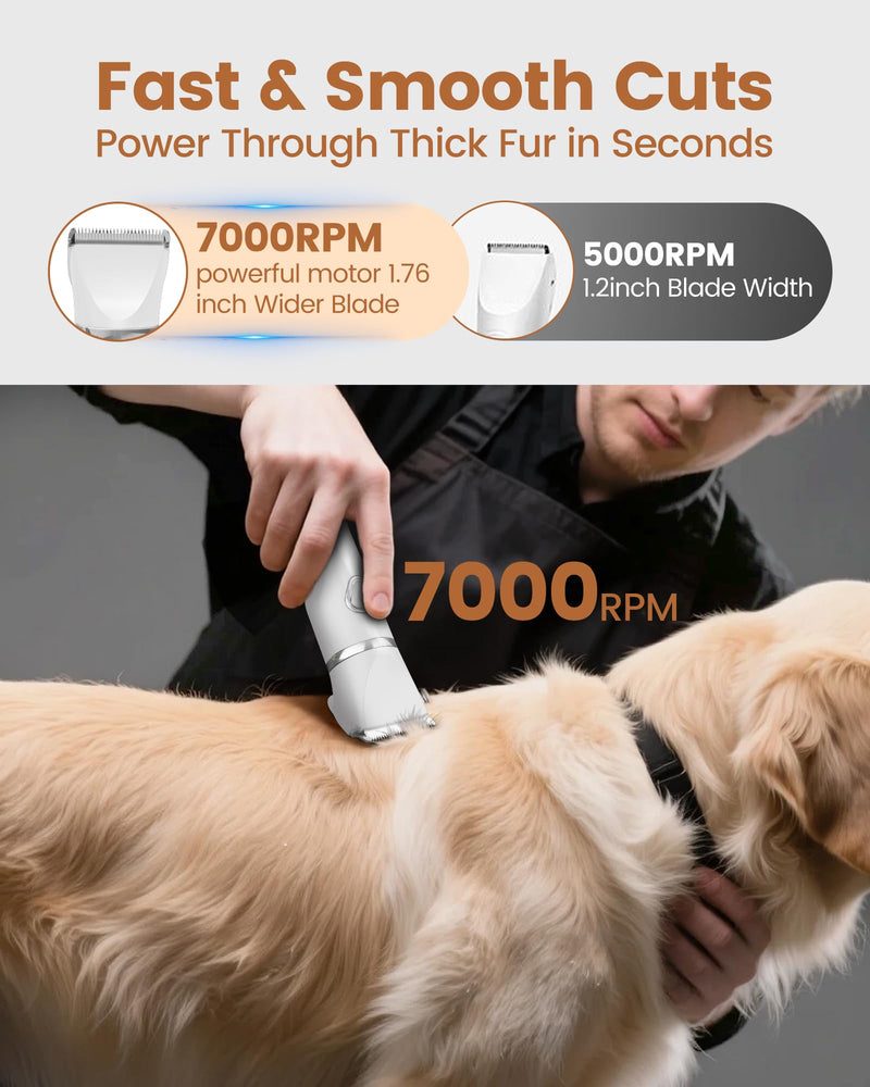 4 in 1 Professional Dog Grooming Kit, 2000mAh Heavy Duty Cordless Clippers, 2-Speed Low Noise Dog Trimmer with Nail Grinder for Thick Hair - for Dogs & Cats Body, Paws, Face, Ears, Legs White