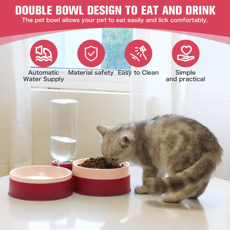 Cat Food Bowl, Cat Bowls Whisker Friendly with Water Dispenser for Cats and Small Dogs Red - PawsPlanet Australia