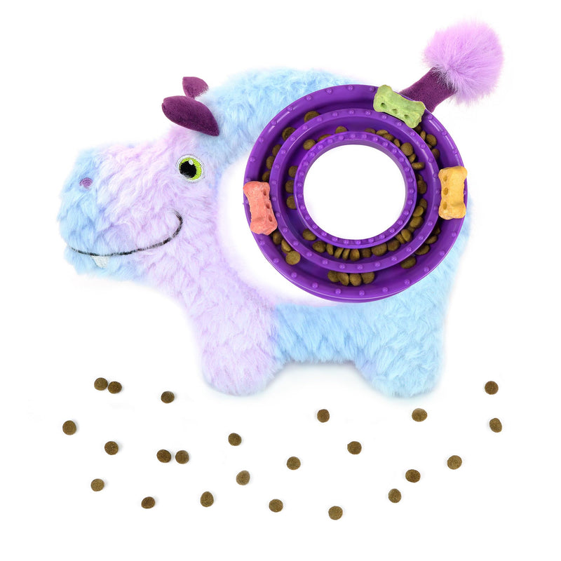 CHIWAVA 9.1 Inch Interactive Squeaky Plush Dog Toy 2 in 1 Hippo Chew Toys with Slow Food Bowl for Small Medium Dogs 9.1" Purple Hippo