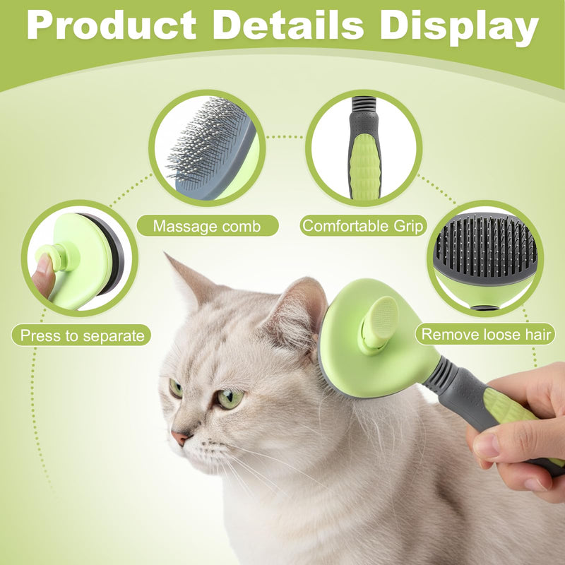 2 Pcs Cat Dog Brush, Pet Grooming Comb, Self Cleaning Cat Dog Slicker Brushes for Shedding, Pet Grooming Tool, One Click to Clean, Easy to Remove Loose Fur, for Shedding & Furry Pets, Blue, Green
